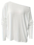 vlovelaw  Solid Cold Shoulder T-Shirt, Casual Long Batwing Sleeve Top For Spring & Fall, Women's Clothing