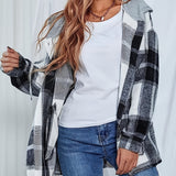 vlovelaw  Plaid Print Hooded Shirt, Casual Drawstring Long Sleeve Shirt, Women's Clothing