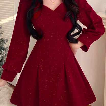 vlovelaw Bow Decor Cut Out Dress, Chic Long Sleeve A-line Dress, Women's Clothing