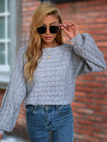 vlovelaw  Solid Boat Neck Cable Knit Sweater, Casual Lantern Sleeve Loose Sweater, Women's Clothing