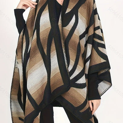 Abstract Print Tunics, Elegant Open Front Shawl Tops, Women's Clothing