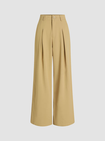Solid Wide Leg Pants, Elegant Button Slant Pocket Draped Pants, Women's Clothing