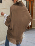 vlovelaw  Faux Fur Trim Open Front Cardigan, Fringe Hem Color Block Cape Cardigan, Women's Clothing