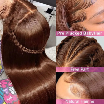 13x4 Chocolate Brown Straight Lace Front Wigs Human Hair 13x6 Transparent HD Lace Frontal Wig Pre Plucked Brown Glueless Wigs