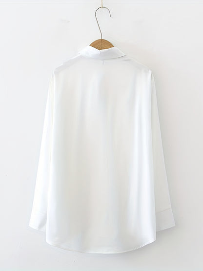 vlovelaw  Solid Button Front Shirt, Elegant Turn Down Collar Long Sleeve Shirt, Women's Clothing