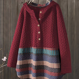 vlovelaw  Tribal Print Long Sleeve Hooded Padded Jacket, Casual Button Front Loose Hem Outerwear, Women's Clothing
