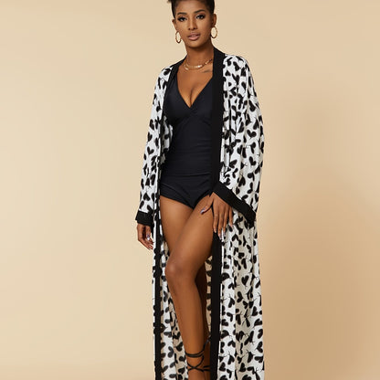 vlovelaw  Heart Print Beach Wear Tunics, Boho Open Front Long Sleeve Summer Long Length Tunics, Women's Clothing