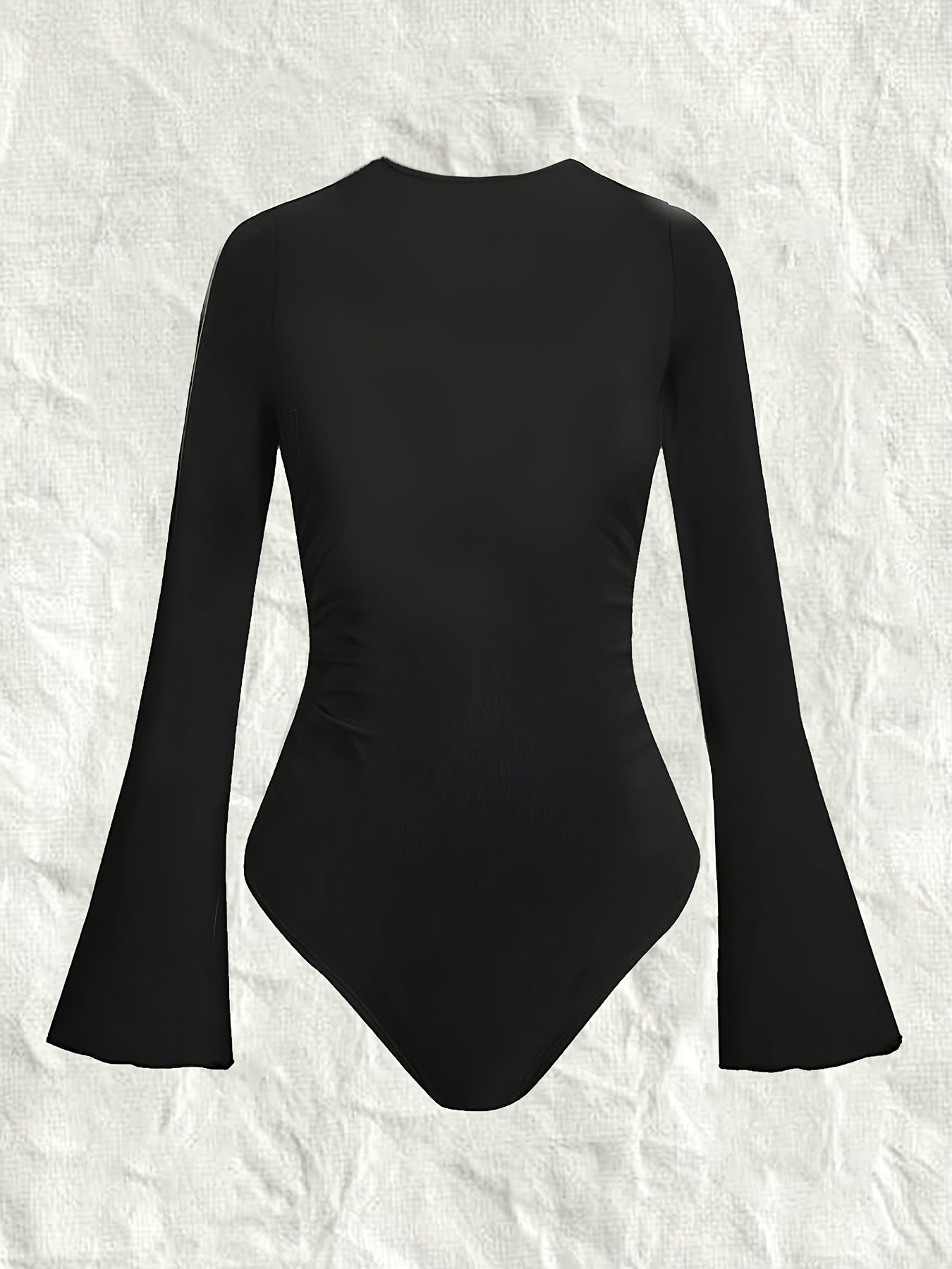 vlovelaw Solid Square Neck Slim Bodysuit, Elegant Bell Sleeve Bodysuit, Women's Clothing