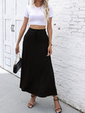 vlovelaw  Solid Drawstring Skirts, Casual & Simple High Waist Maxi Skirts, Women's Clothing