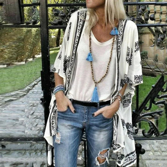 Womens Blouses Shirts Boho Printed Cardigan Shirt Autumn Spring Fashion Kimono Long Sleeve Beach Cover Tops Ladies Plus Size 5XL 230509