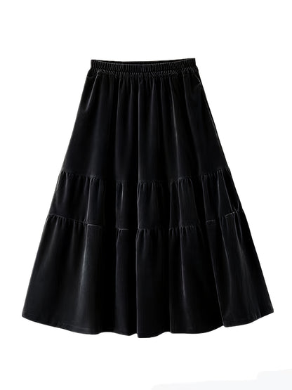 vlovelaw  Solid High Waist Skirt, Boho Ruched Draped Skirt, Women's Clothing