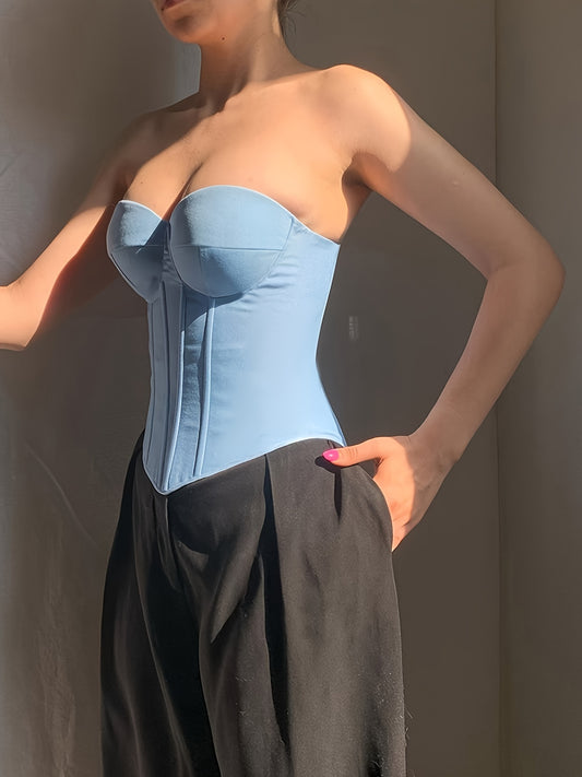 vlovelaw  Sweetheart Neck Corset Top, Stylish Solid Color Strapless Top, Women's Clothing