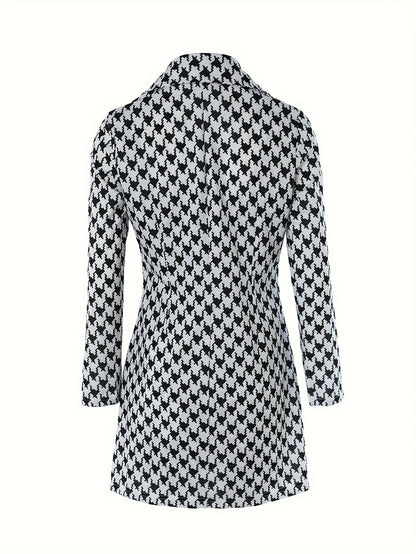 vlovelaw  Houndstooth Pattern Two-piece Set, Long Sleeve Outerwear & Cami Dress Outfits, Women's Clothing