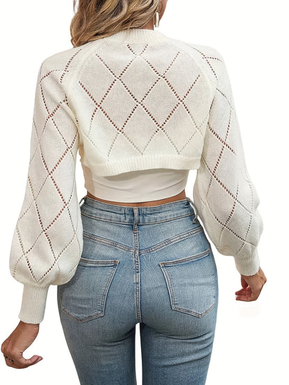 vlovelaw  Solid Color Crew Neck Pullover Sweater, Elegant Cut Out Long Sleeve Knitted Sweater For Spring & Fall, Women's Clothing