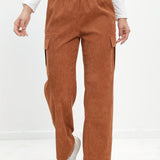 vlovelaw  Solid Pocket Straight Leg Pants, Casual Elastic Waist Pants, Women's Clothing