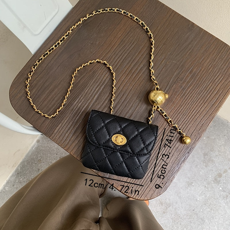 vlovelaw  Mini Chain Belt Bag For Women, Argyle Quilted Waist Purse, Fashion Faux Leather Fanny Pack
