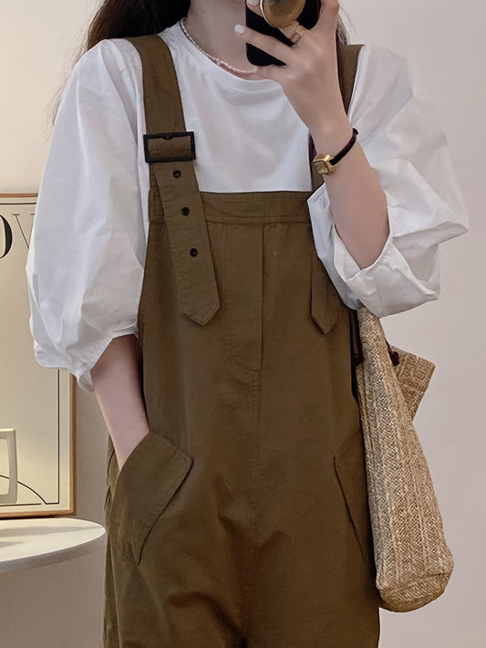 vlovelaw  Solid Color Crew Neck Blouse, Casual Three-quarter Sleeve Blouse For Spring & Summer, Women's Clothing