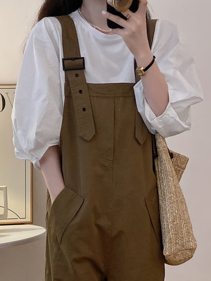 vlovelaw  Solid Color Crew Neck Blouse, Casual Three-quarter Sleeve Blouse For Spring & Summer, Women's Clothing