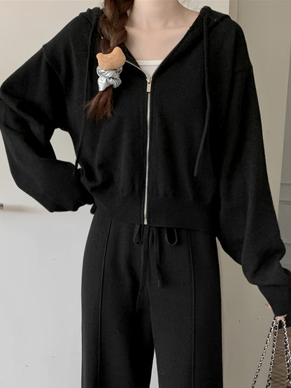 vlovelaw Zip Up Solid Hoodie, Casual Long Sleeve Drawstring Hoodie, Women's Clothing