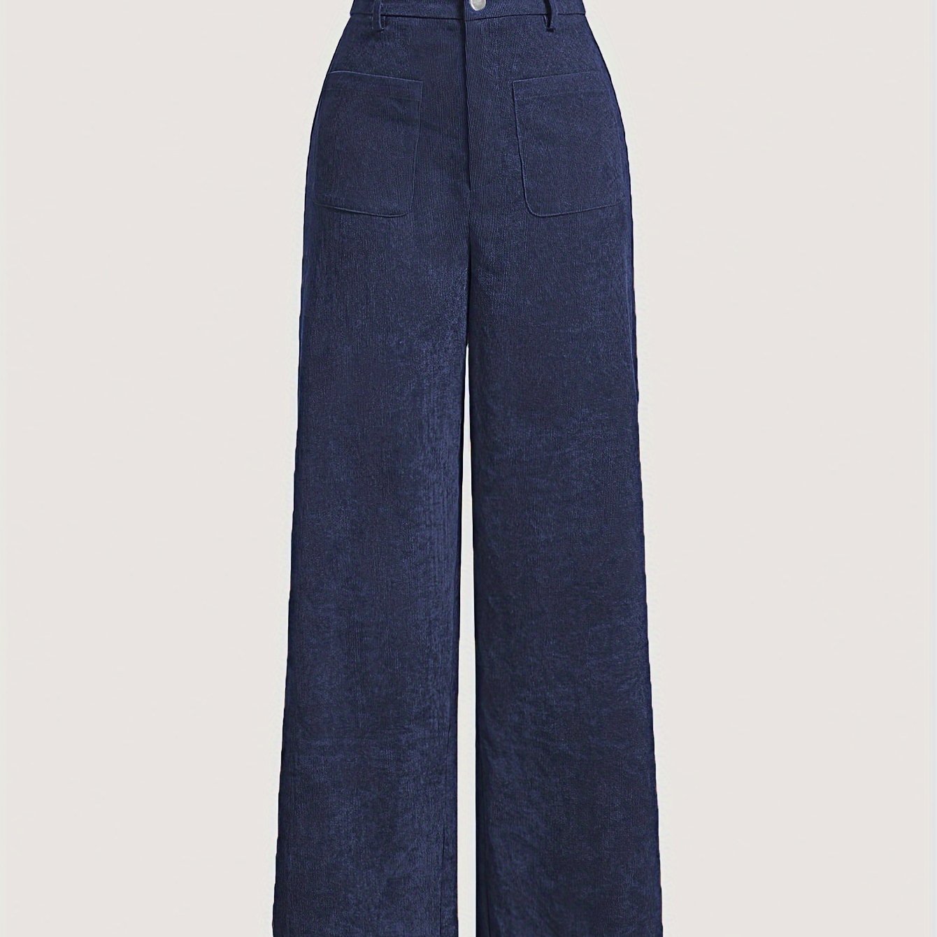 vlovelaw Solid Corduroy Straight Leg Pants, Vintage Patched Pocket Loose Pants, Women's Clothing
