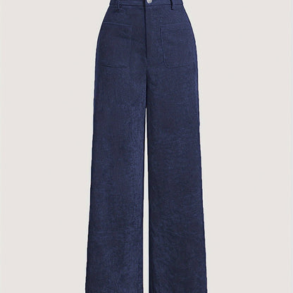 vlovelaw Solid Corduroy Straight Leg Pants, Vintage Patched Pocket Loose Pants, Women's Clothing