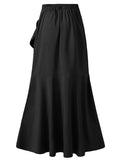 vlovelaw  Solid Ruffle Trim Asymmetrical Skirt, Elegant Belted Mermaid Skirt For Spring & Fall, Women's Clothing