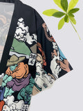 vlovelaw  Allover Print Open Front Kimono, Bell Sleeve Cover Up Kimono For Spring & Summer, Women's Clothing
