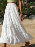 vlovelaw  Boho Solid A-line Tiered Skirt, Elastic Waist Casual Layered Skirt For Summer & Spring, Women's Clothing