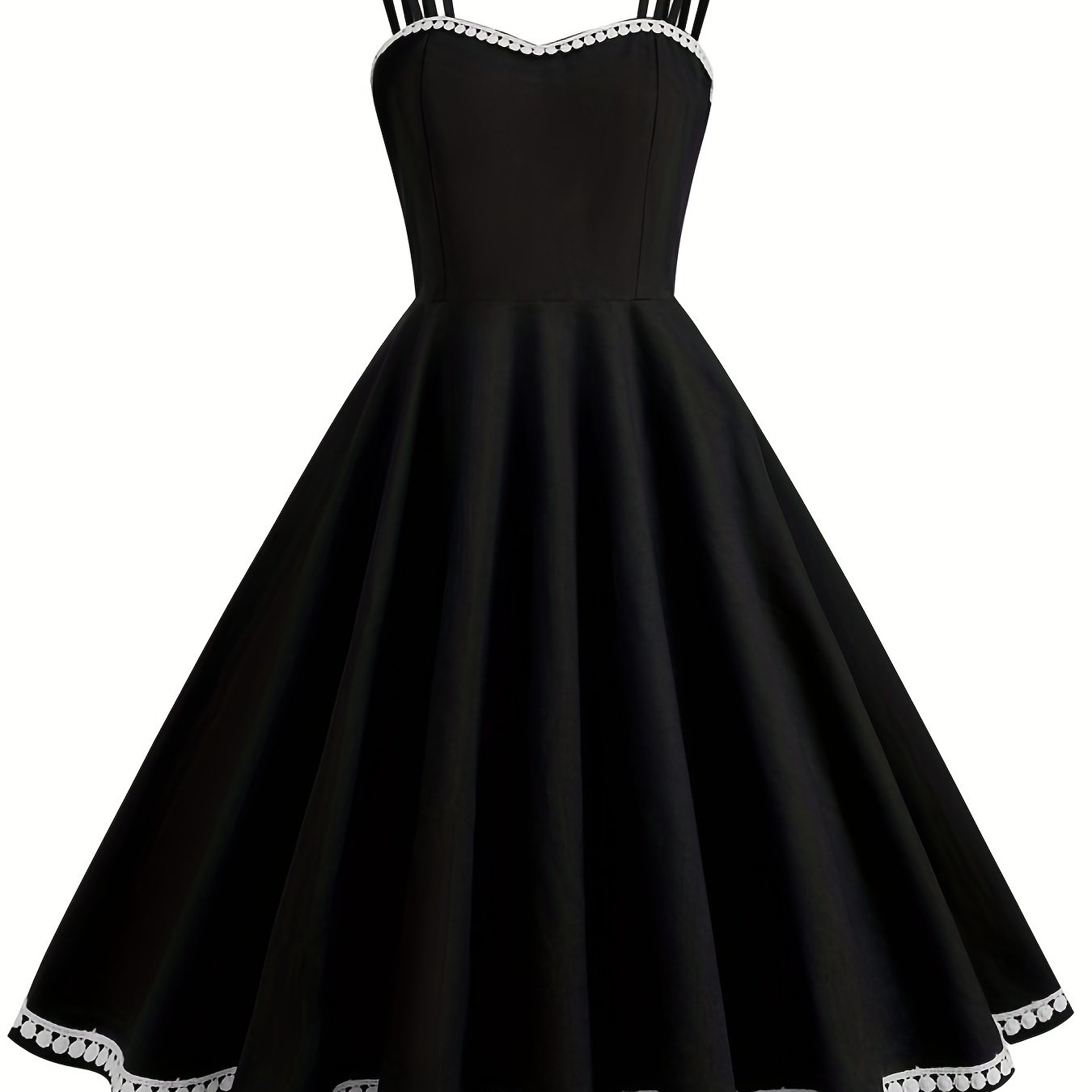 vlovelaw Solid Spaghetti Strap Dress, Vintage A Line Sleeveless Party Dress, Women's Clothing