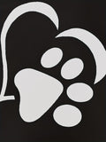 vlovelaw  Plus Size Casual Sweatshirt, Women's Plus Paw Heart Print Long Sleeve Medium Stretch Drawstring Hoodie With Pocket