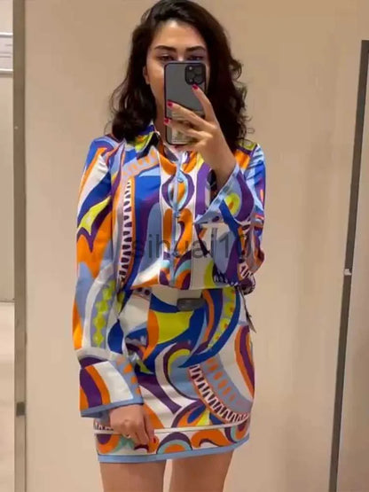 Women's Blouses Shirts ZATRHMBM  Printed Woman Shirts Vintage Long Sleeve Top Button Turn-down Collar Oversized Shirt Elegant Chic Ladies Blouse J230621