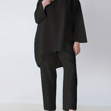 Solid Casual Two-piece Set, Long Sleeve Crew Neck Loose Tops & Wide Leg Pants Outfits, Women's Clothing