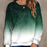 vlovelaw  Plus Size Casual Sweatshirt, Women's Plus Glitter Ombre Print Long Sleeve Round Neck Medium Stretch Pullover Top