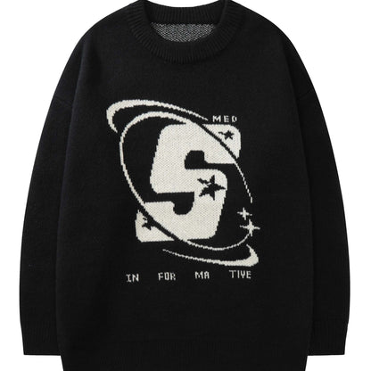 vlovelaw  Letter Pattern Crew Neck Pullover Sweater, Casual Long Sleeve Loose Sweater, Women's Clothing