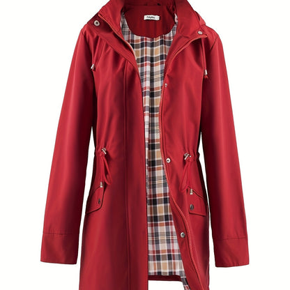 vlovelaw  Drawstring Waist Hooded Zip Up Coat, Casual Long Sleeve Coat For Fall & Winter, Women's Clothing