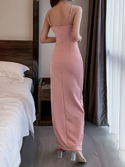 vlovelaw Zipper Split Thigh Wrap Dress, Elegant Sleeveless Dress For Party & Banquet, Women's Clothing