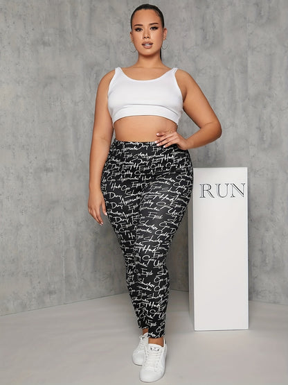 vlovelaw  Plus Size Casual Leggings, Women's Plus Giraffe Print Elastic High Rise Medium Stretch Leggings