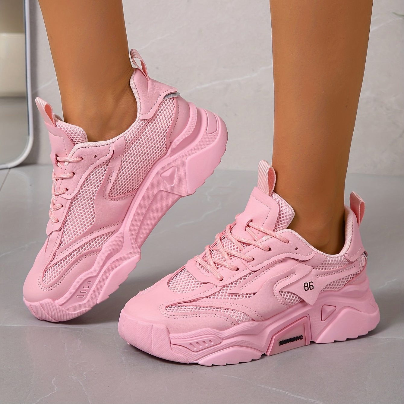 vlovelaw  Women's Solid Color Casual Sneakers, Lace Up Breathable Soft Sole Sporty Trainers, Versatile Low-top Platform Shoes