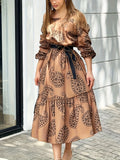 vlovelaw Paisley Print Off Shoulder Dress, Casual Ruffle Hem Long Sleeve Dress, Women's Clothing