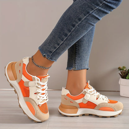 vlovelaw  Women's Colorblock Casual Sneakers, Lace Up Low-top Round Toe Non-slip Soft Breathable Trainers, Comfy Versatile Shoes