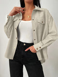 Solid Fake Flap Pockets Jacket, Vintage Single Breasted Long Sleeve Outwear, Women's Clothing