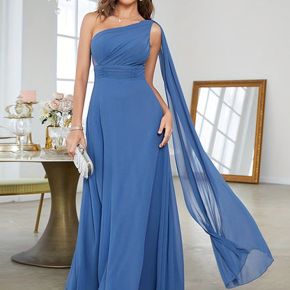 vlovelaw  Ruched One Shoulder Bridesmaid Dress, Elegant Dress For Wedding Party, Women's Clothing