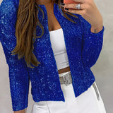 vlovelaw  Solid Crew Neck Sequined Jacket, Long Sleeve Casual Every Day Top For Spring & Fall, Women's Clothing