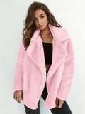 Casual Fuzzy Jacket, Teddy Collared Long Sleeve Fashion Loose Fall & Winter Bodycon Outerwear, Women's Clothing