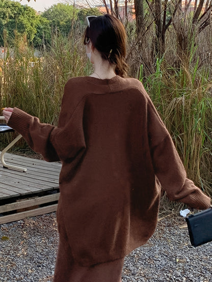 vlovelaw  Solid Drop Shoulder Loose Cardigan, Casual Long Sleeve Cardigan For Fall & Winter, Women's Clothing