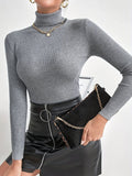 vlovelaw Solid Turtle Neck Sweater, Casual Long Sleeve Sweater For Fall & Winter, Women's Clothing