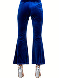 vlovelaw  Solid Velvet Flare Leg Pants, Casual Elastic Slim Pants For Spring & Fall, Women's Clothing