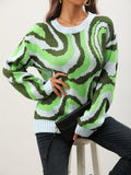 vlovelaw  Tie Dye Crew Neck Knitted Pullover Sweater, Casual Long Sleeve Sweater For Fall & Winter, Women's Clothing