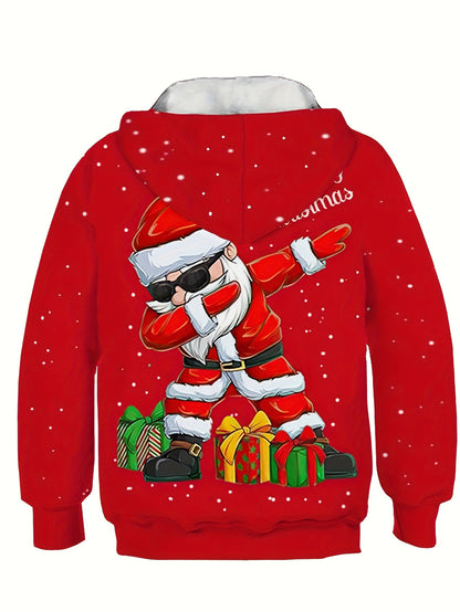 Christmas Theme Print Long Sleeve Hooded Sweatshirt - Soft, Regular Fit, Cozy Pullover Top for Boys, Perfect for Fall and Winter Seasons