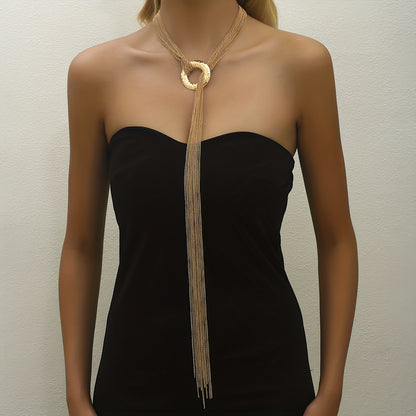 vlovelaw  Exaggerated Long Chain Tassel Necklace Vintage Style Collar Body Chain 1pc